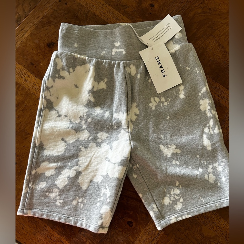 FRAME Gray and White Tie-Dye Shorts NWT size small